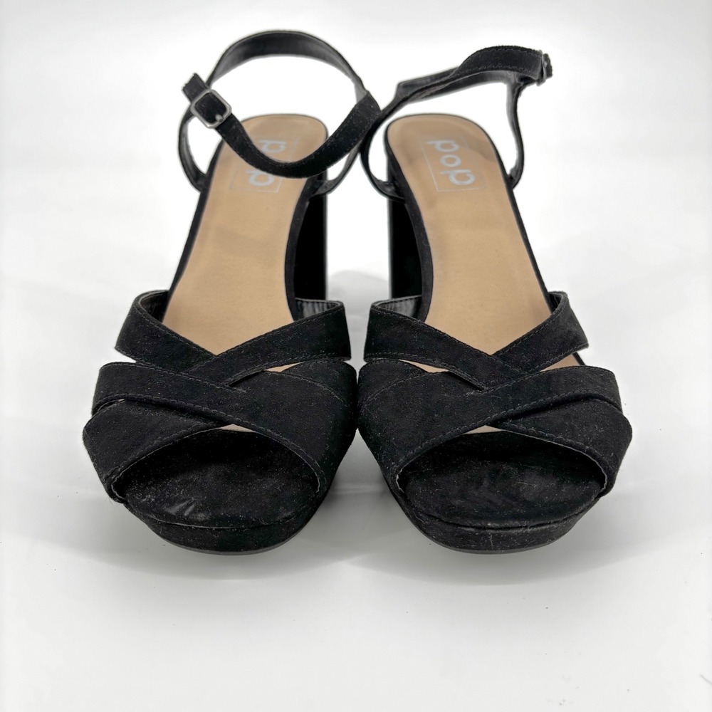 Pop Garcelle Black Crisscross Ankle Strap Block Heel Platform Sandal sz 10 - Picture 3 of 8